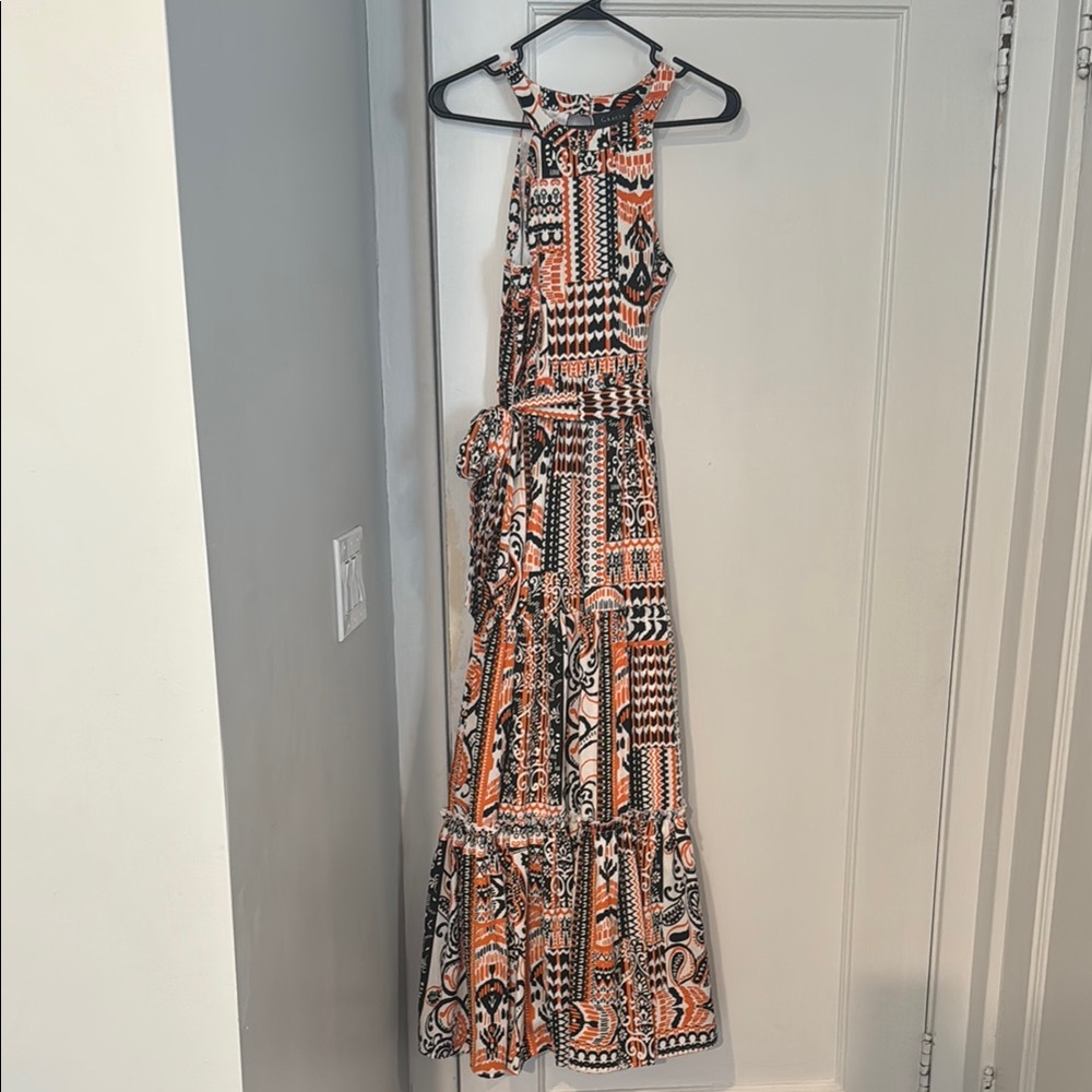NWT Gracia Geometric Print Maxi Dress - Orange and Black Small